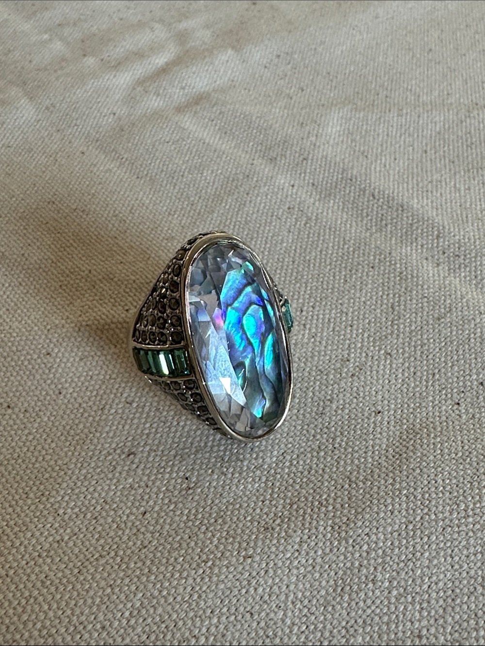 AKKAD Silver-Tone Blue Abalone Crystal Statement Ring - Picture 3 of 13